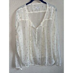 Charming Charlie Anchor Boat Nautical Sheer Blouse Long Sleeve Top L beach